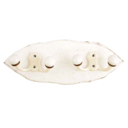 White Cream Double Loop Ceramic Iron Wooden Hooks